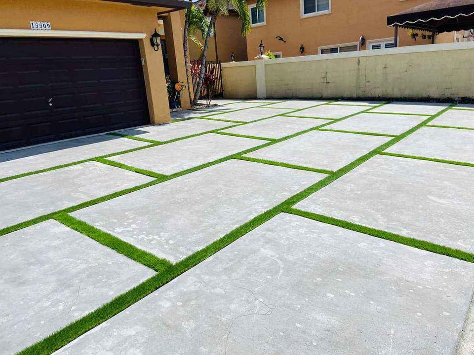 concrete and artificial grass driveway in Tempe AZ